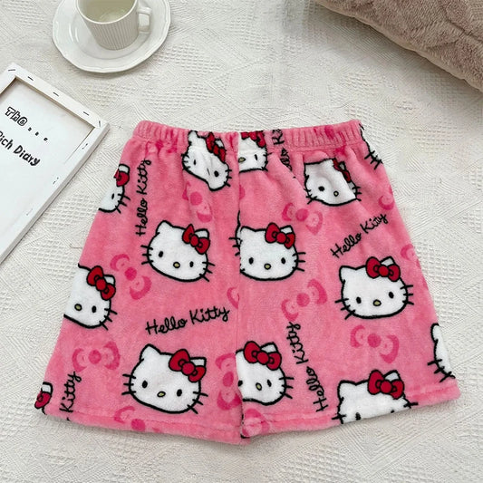 Anime Sanrioed Hellokitty Y2K Sanrioed Pajamas Pants Women Pjs Halloween Household Dress Kawaii Woolen Cartoon Casual Home Pants